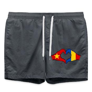 Vietnam Romania Flag Hands Heart Shape - Swim Trunks - anthracite - Front - AI Model Male 185 light (185cm)
