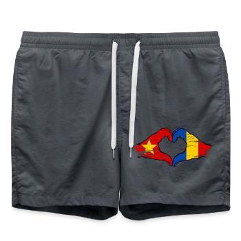 Vietnam Romania Flag Hands Heart Shape Used - Swim Trunks - anthracite - Front - AI Model Male 185 light (185cm)