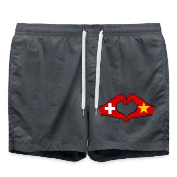 Switzerland Vietnam Flag Hands Heart Shape - Swim Trunks - anthracite - Front - AI Model Male 185 light (185cm)