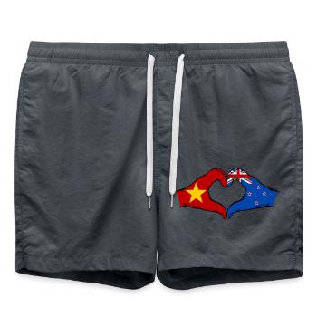 Vietnam New Zealand Flag Hands Heart Shape - Swim Trunks - anthracite - Front - AI Model Male 185 light (185cm)