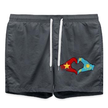 Vietnam Kazakhstan Flag Hands Heart Shape Used - Swim Trunks - anthracite - Front - AI Model Male 185 light (185cm)