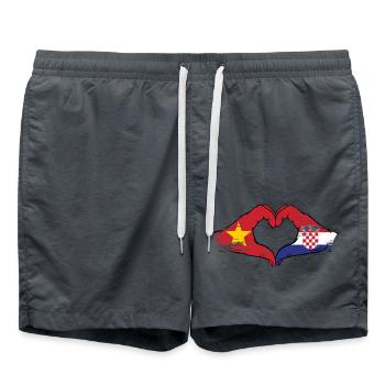 Vietnam Croatia Flag Hands Heart Shape Used - Swim Trunks - anthracite - Front - AI Model Male 185 light (185cm)