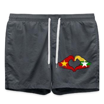 Vietnam Myanmar flag hands heart shape used - Swim Trunks - anthracite - Front - AI Model Male 185 light (185cm)