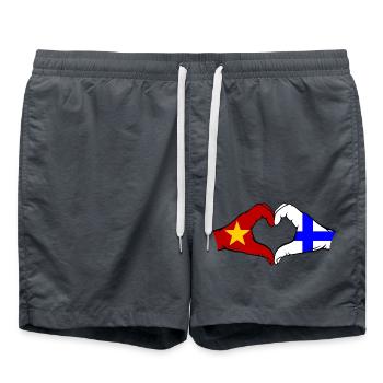 Vietnam Finland Flag Hands Heart Shape - Swim Trunks - anthracite - Front - AI Model Male 185 light (185cm)
