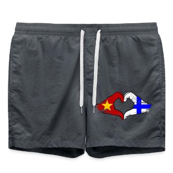 Vietnam Finland Flag Hands Heart Shape Used - Swim Trunks - anthracite - Front - AI Model Male 185 light (185cm)