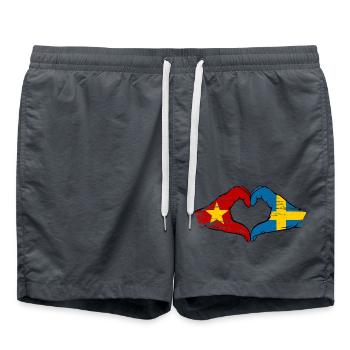 Vietnam Sweden Flag Hands Heart Shape Used - Swim Trunks - anthracite - Front - AI Model Male 185 light (185cm)