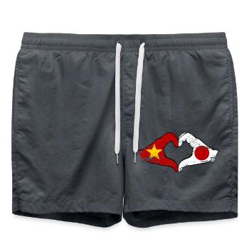 Vietnam Japan Flag Hands Heart Shape Used - Swim Trunks - anthracite - Front - AI Model Male 185 light (185cm)