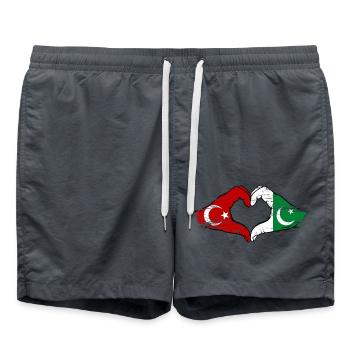 Turkey Pakistan flag hands heart shape used - Swim Trunks - anthracite - Front - AI Model Male 185 light (185cm)