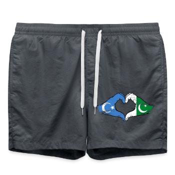 Ouïghour Pakistan drapeau mains forme de coeur utilisé - Short de bain - charbon - Devant - AI Model Male 185 light (185cm)