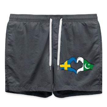 Sweden Pakistan Flag Hands Heart Shape - Swim Trunks - anthracite - Front - AI Model Male 185 light (185cm)