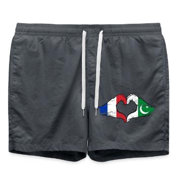 Drapeau de la France Pakistan mains en forme de coeur utilisé - Short de bain - charbon - Devant - AI Model Male 185 light (185cm)
