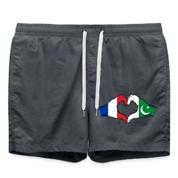 France Pakistan Drapeau Mains Coeur Forme - Short de bain - charbon - Devant - AI Model Male 185 light (185cm)
