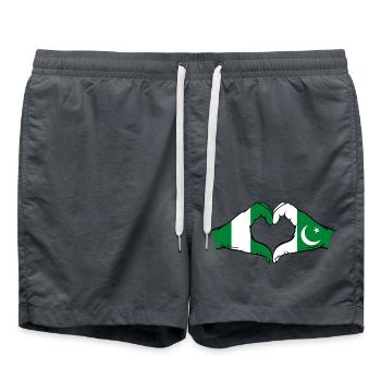 Nigeria Pakistan Flag Hands Heart Shape - Swim Trunks - anthracite - Front - AI Model Male 185 light (185cm)