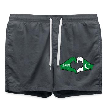 Saudi Arabien Pakistan Flagge Hände Herzform - Badeshorts - Anthrazit - Vorne - AI Model Male 185 light (185cm)