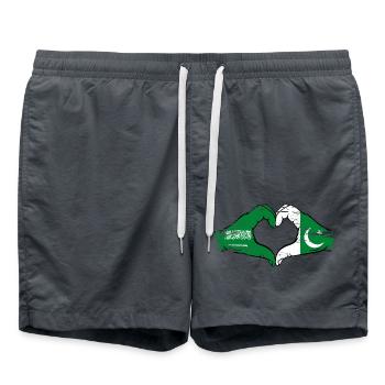Saudi Arabia Pakiastan Flag Hands Heart Shape Used - Swim Trunks - anthracite - Front - AI Model Male 185 light (185cm)