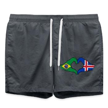 Brazil Iceland Flag Hands Heart Shape Used - Swim Trunks - anthracite - Front - AI Model Male 185 light (185cm)