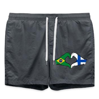 Brésil Finlande Drapeau Mains Coeur Forme - Short de bain - charbon - Devant - AI Model Male 185 light (185cm)