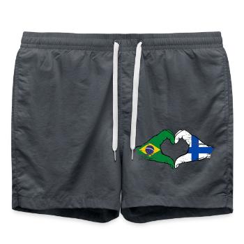 Brésil Finlande Drapeau Mains Coeur Forme Utilisé - Short de bain - charbon - Devant - AI Model Male 185 light (185cm)