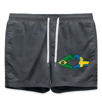 Brésil Suède drapeau mains forme de coeur utilisé - Short de bain - charbon - Devant - AI Model Male 185 light (185cm)