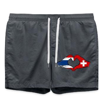 Thaïlande Suisse Drapeau Mains Coeur Forme Utilisé - Short de bain - charbon - Devant - AI Model Male 185 light (185cm)