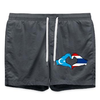 Ouïghour, Drapeau de la Thaïlande, Mains, Forme de coeur - Short de bain - charbon - Devant - AI Model Male 185 light (185cm)