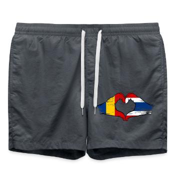 Roumanie Thaïlande drapeau mains forme de coeur utilisé - Short de bain - charbon - Devant - AI Model Male 185 light (185cm)