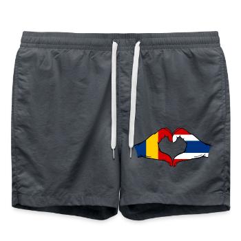 Rumänien Thailand Flagge Hände Herzform - Badeshorts - Anthrazit - Vorne - AI Model Male 185 light (185cm)