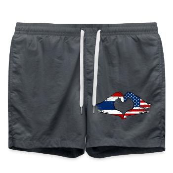 Thailand USA Flag Hands Heart Shape Used - Swim Trunks - anthracite - Front - AI Model Male 185 light (185cm)