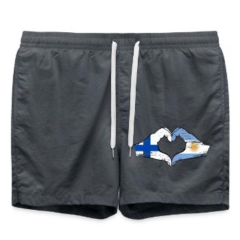 Finland Argentina Flag Hands Heart Shape Used - Swim Trunks - anthracite - Front - AI Model Male 185 light (185cm)