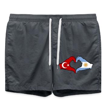 Turquie Argentine Drapeau Mains Coeur Forme - Short de bain - charbon - Devant - AI Model Male 185 light (185cm)