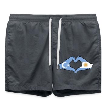 Ouïghour, Argentine, Drapeau, Mains, Forme de coeur - Short de bain - charbon - Devant - AI Model Male 185 light (185cm)