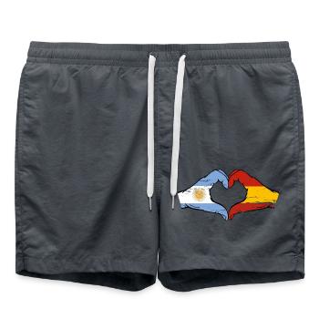 Argentina Spain Flag Hands Heart Shape Used - Swim Trunks - anthracite - Front - AI Model Male 185 light (185cm)