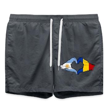 Argentina Romania Flag Hands Heart Shape Used - Swim Trunks - anthracite - Front - AI Model Male 185 light (185cm)