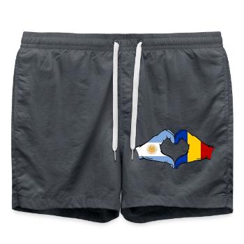 Argentina Romania Flag Hands Heart Shape - Swim Trunks - anthracite - Front - AI Model Male 185 light (185cm)