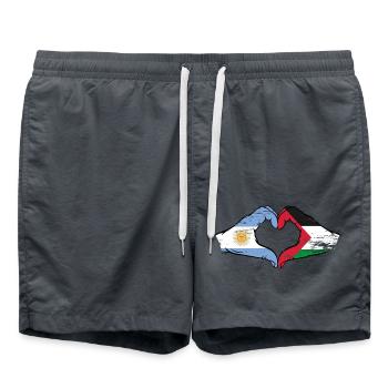 Argentina Palestine Flag Hands Heart Shape Used - Swim Trunks - anthracite - Front - AI Model Male 185 light (185cm)