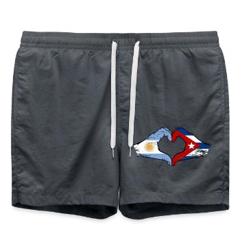 Argentina Cuba Flag Hands Heart Shape Used - Swim Trunks - anthracite - Front - AI Model Male 185 light (185cm)