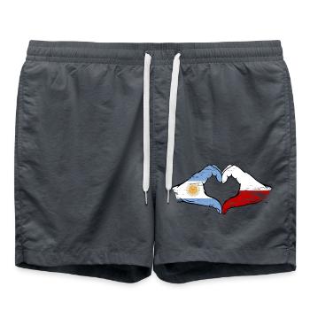 Argentina Poland Flag Hands Heart Shape Used - Swim Trunks - anthracite - Front - AI Model Male 185 light (185cm)