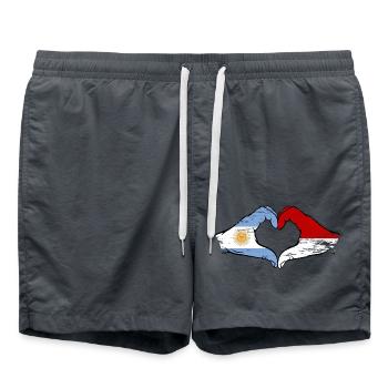 Argentina Indonesia Flag Hands Heart Shape Used - Swim Trunks - anthracite - Front - AI Model Male 185 light (185cm)