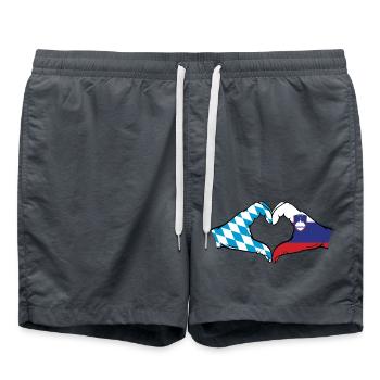Bavière, Slovénie, Drapeau, Mains, Forme de coeur - Short de bain - charbon - Devant - AI Model Male 185 light (185cm)