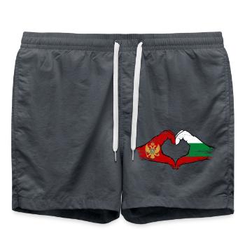 Montenegro Bulgarien Flagge Hände Herzform used - Badeshorts - Anthrazit - Vorne - AI Model Male 185 light (185cm)