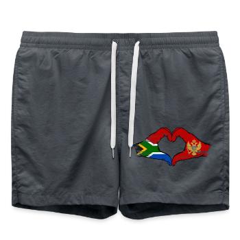 South Africa Montenegro flag hands heart shape used - Swim Trunks - anthracite - Front - AI Model Male 185 light (185cm)