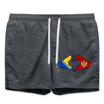 Bosnia Montenegro Flag Hands Heart Shape - Swim Trunks - anthracite - Front - AI Model Male 185 light (185cm)
