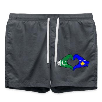 Pakistan Kosovo drapeau mains forme de coeur utilisé - Short de bain - charbon - Devant - AI Model Male 185 light (185cm)