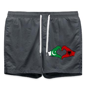 Pakistan Albania Flag Hands Heart Shape - Swim Trunks - anthracite - Front - AI Model Male 185 light (185cm)