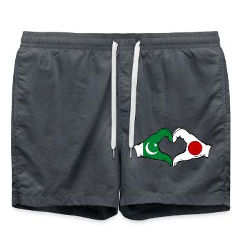 Pakistan Japon Drapeau Mains Coeur Forme - Short de bain - charbon - Devant - AI Model Male 185 light (185cm)