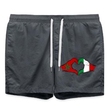 Morocco Italy Flag Hands Heart Shape Used - Swim Trunks - anthracite - Front - AI Model Male 185 light (185cm)