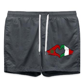 Morocco Italy Flag Hands Heart Shape - Swim Trunks - anthracite - Front - AI Model Male 185 light (185cm)