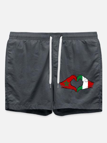 Maroc Italie Drapeau Mains Coeur Forme - Short de bain - charbon