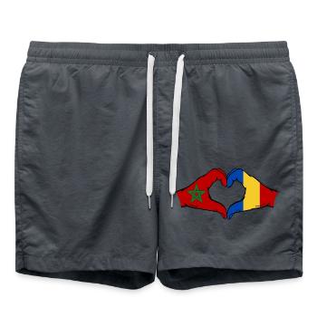 Morocco Romania Flag Hands Heart Shape - Swim Trunks - anthracite - Front - AI Model Male 185 light (185cm)
