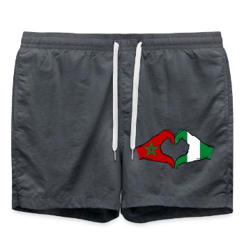Morocco Nigeria Flag Hands Heart Shape - Swim Trunks - anthracite - Front - AI Model Male 185 light (185cm)